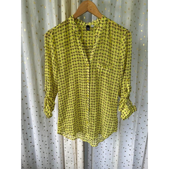 Kut From The Kloth Women's Sheer Ditsy Floral Long Sleeve Button Up Blouse S - Picture 2 of 6